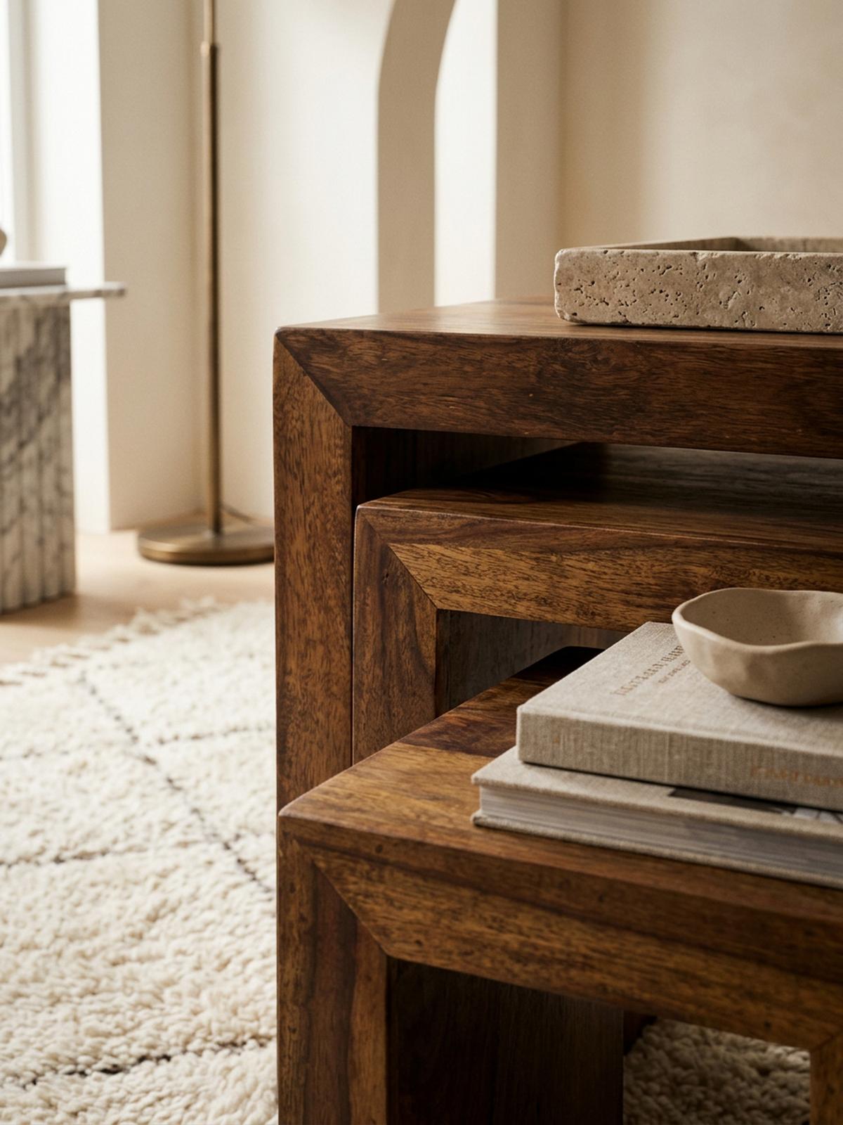 BEISTELLTISCH 3er Set Massivholz Platzsparend Handgefertigt, Braun 50x30x50 cm - Braun, Holz (30/50/50cm) - KADIMA DESIGN
