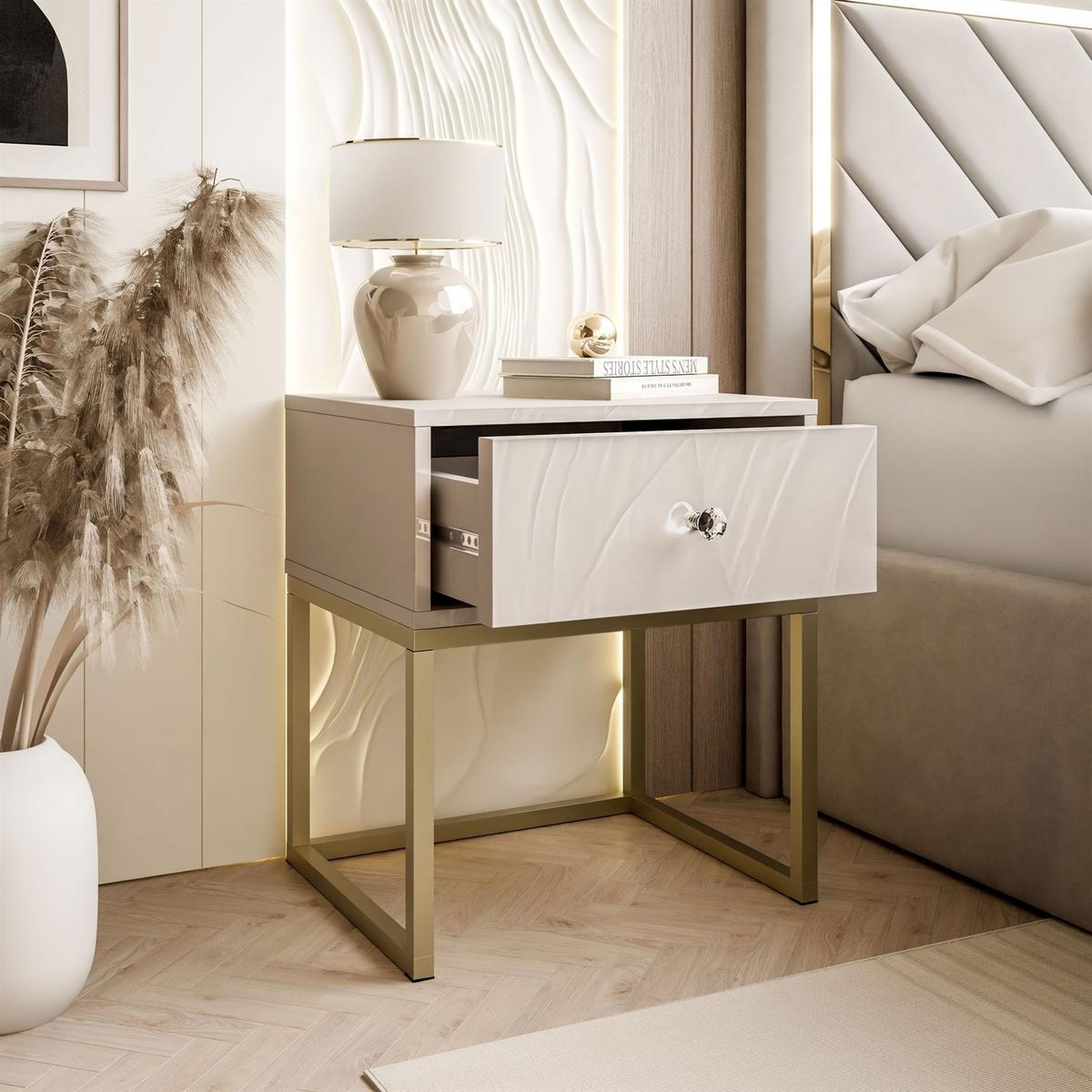 NACHTTISCH BLANCO KASZMIR auf Gestell kaschmir/gold - Goldfarben, Holzwerkstoff (45/52/37cm) - Lookway