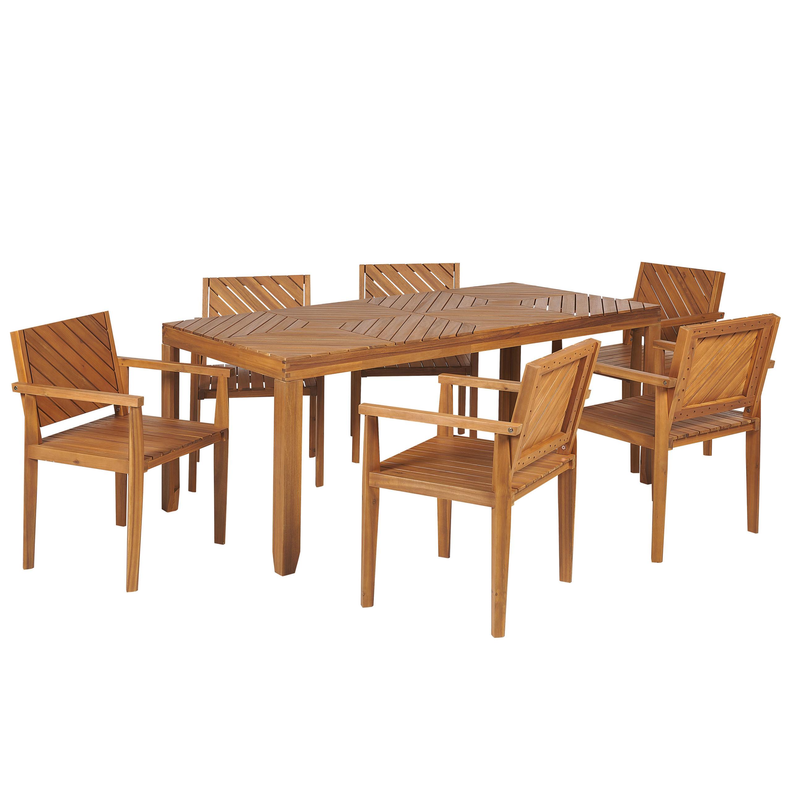 GARTENMÖBEL SET 6-Sitzer Akazienholz hellbraun Baratti - Hellbraun, Holz - Beliani