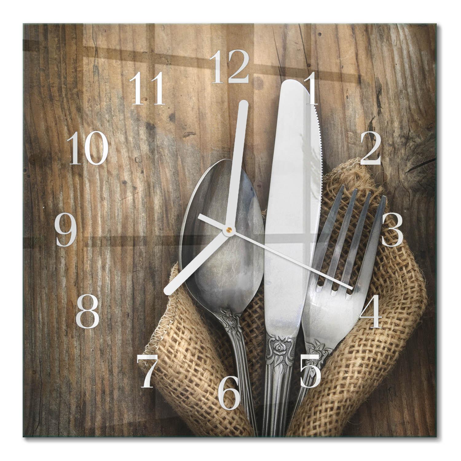 WANDUHR aus Glas 30x30 cm - Besteck - Braun, Glas (30/30/0.4cm) - TULUP