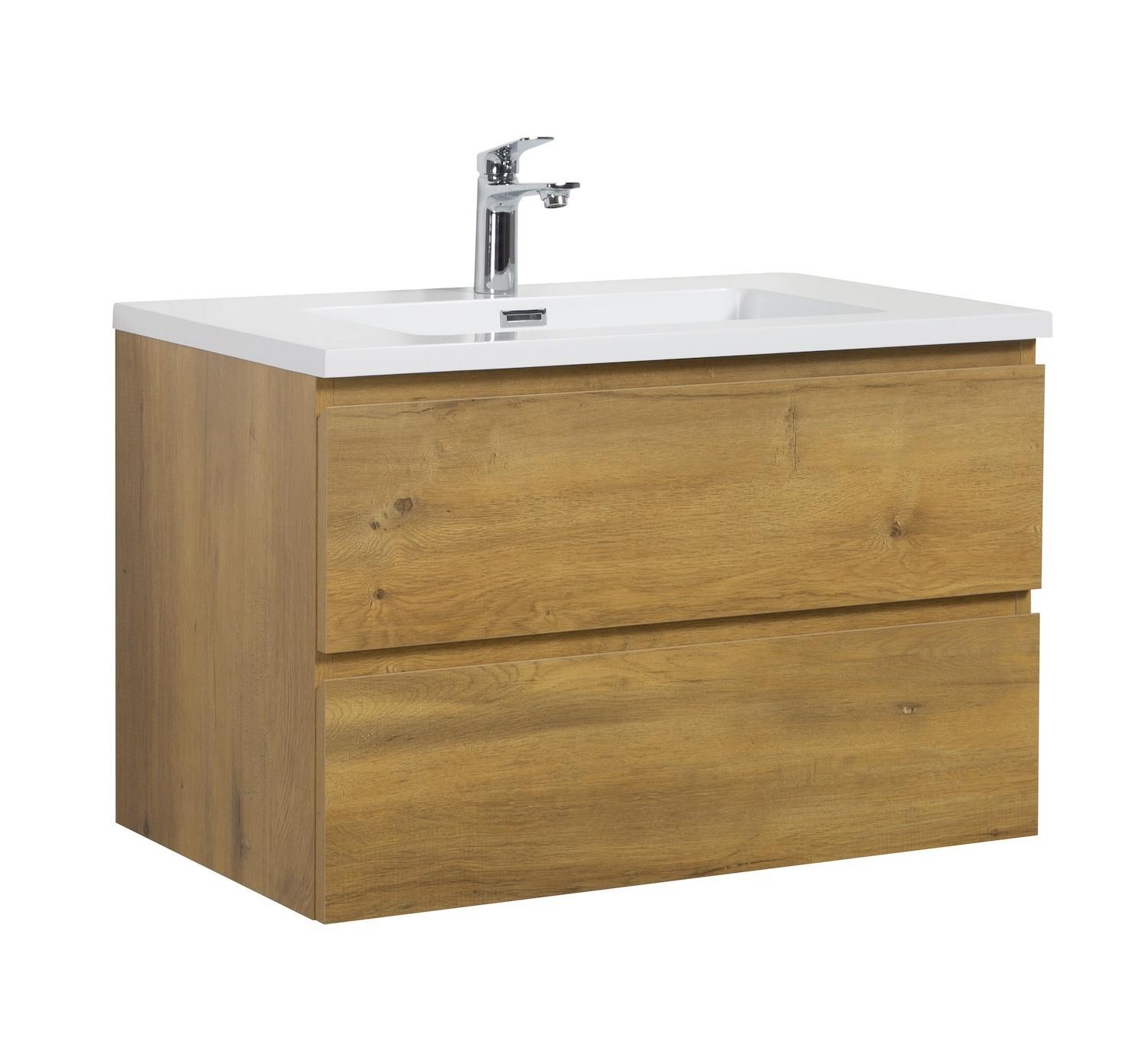 BADMÖBEL-SET Angela 2 Teile - Eiche - 80 x 48 x 52 cm - Eichefarben/Weiß, Holz (80/52/48cm) - Badplaats