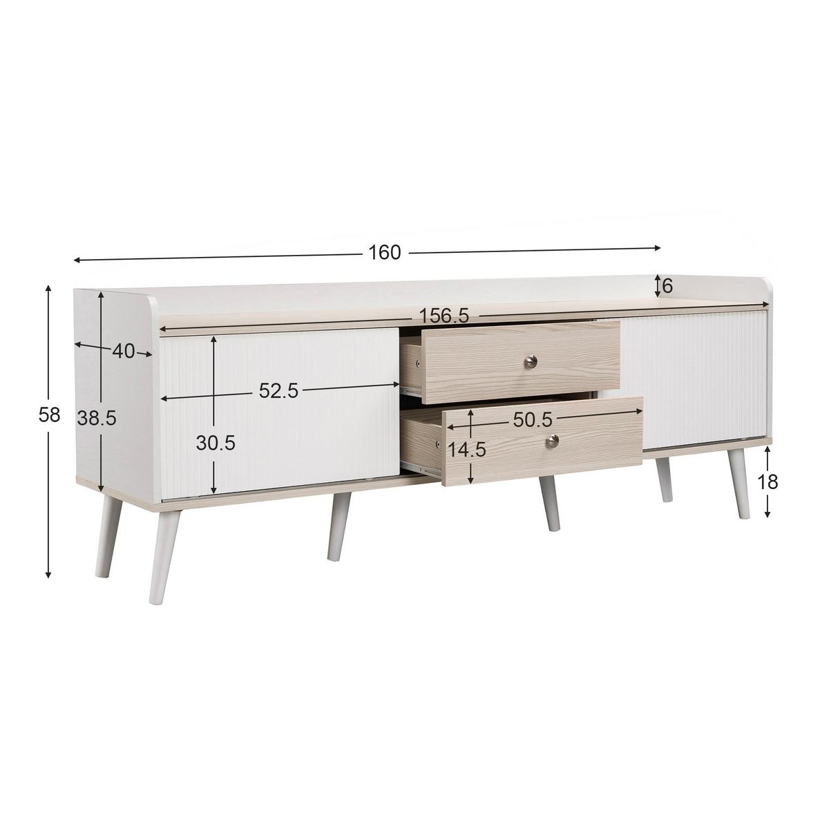 TV-LOWBOARD weiß & holzoptik 2 schiebetüren & 2 schubladen - Weiß, Holzwerkstoff (160/58/40cm) - Urban Meuble