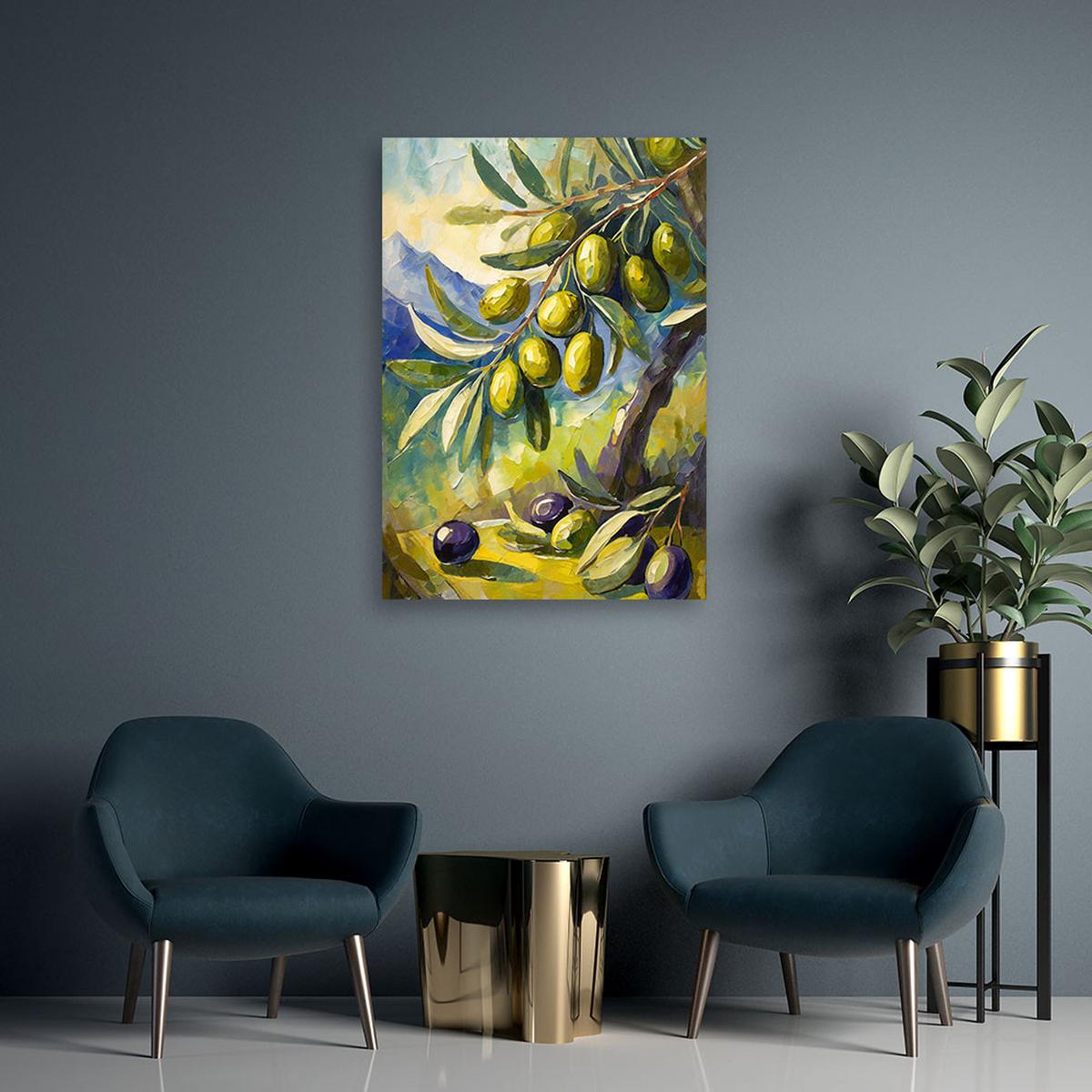 LEINWANDBILD Oliven auf einem Baum gemalt 40x60cm - Grün, Textil (40/60cm) - Feeby