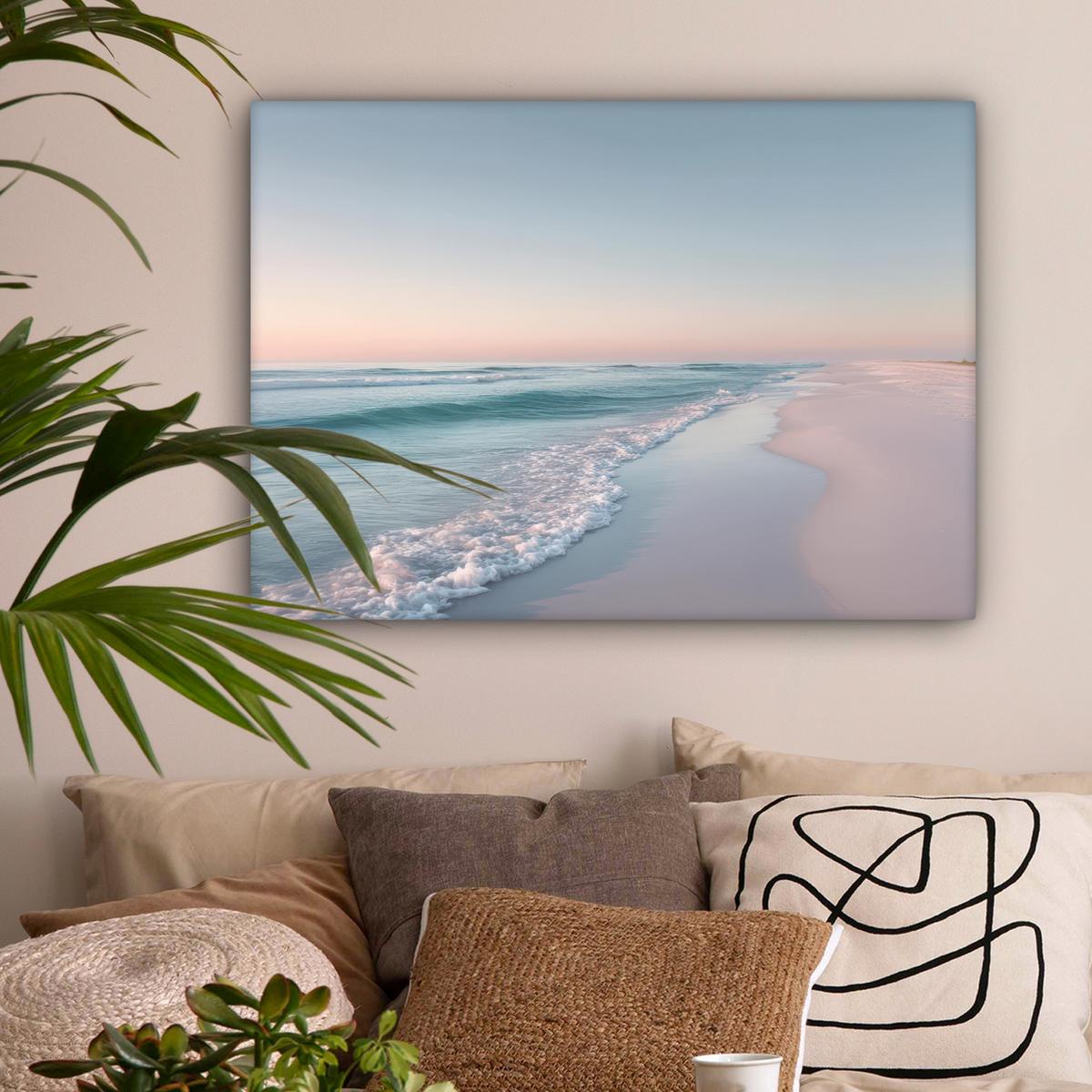 LEINWANDBILD Küstenlinie - Pastell - Wasser Wandbilder 80x60 cm - Pastellblau, Textil (80/60cm) - MuchoWow