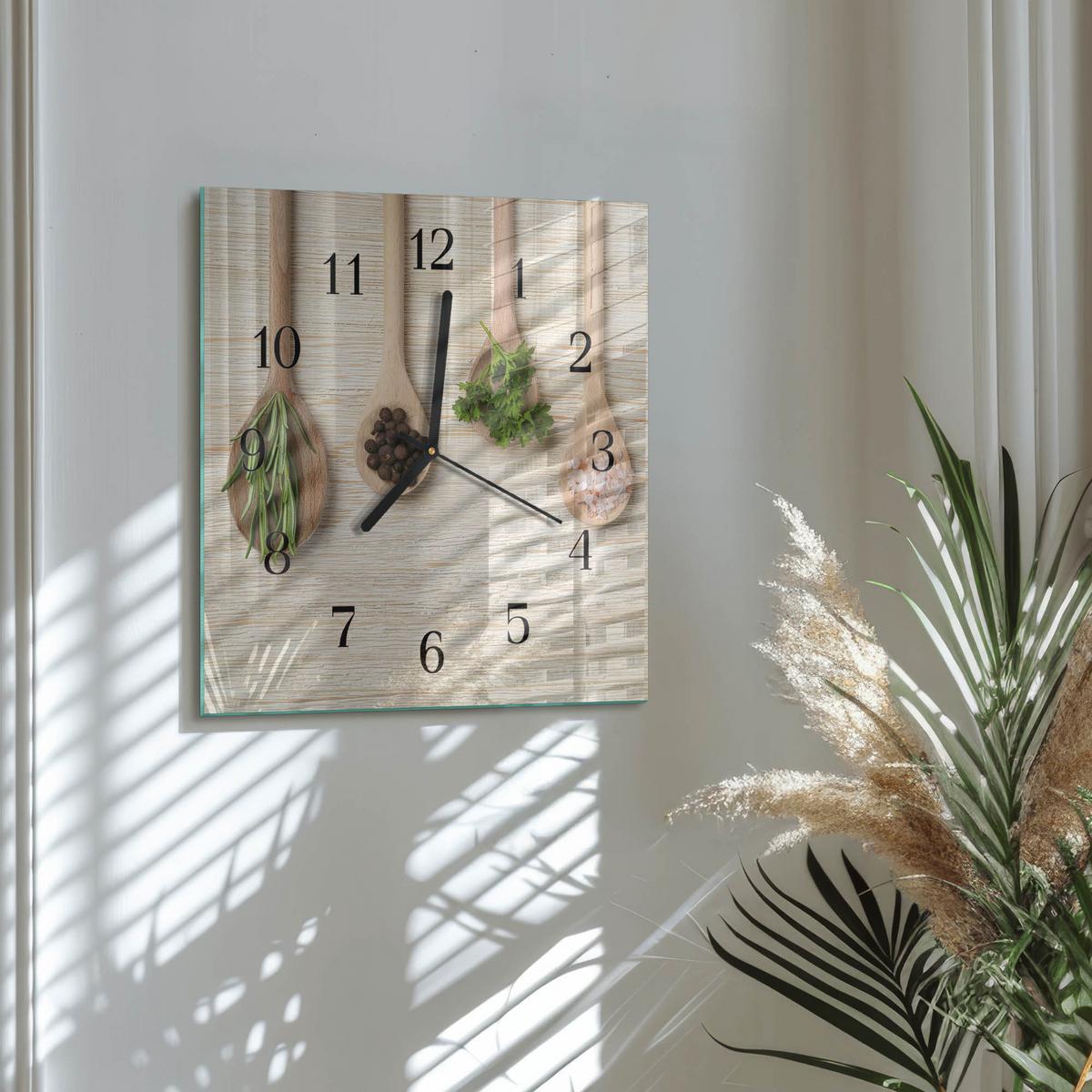 WANDUHR aus Glas 30x30 cm - Holzlöffel - Braun, Glas (30/30/0.4cm) - TULUP