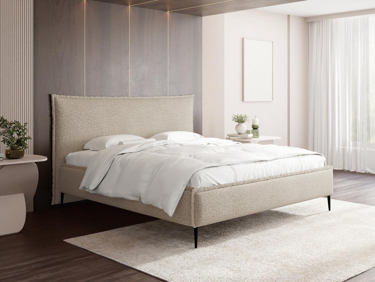 POLSTERBETT Pillow Rise mit Bettkasten, Lattenrost & hohen Metallfüßen in Beige Bouclé 160x200 cm - Beige/Birkefarben, Holz/Textil (160/200cm) - WFL GROUP