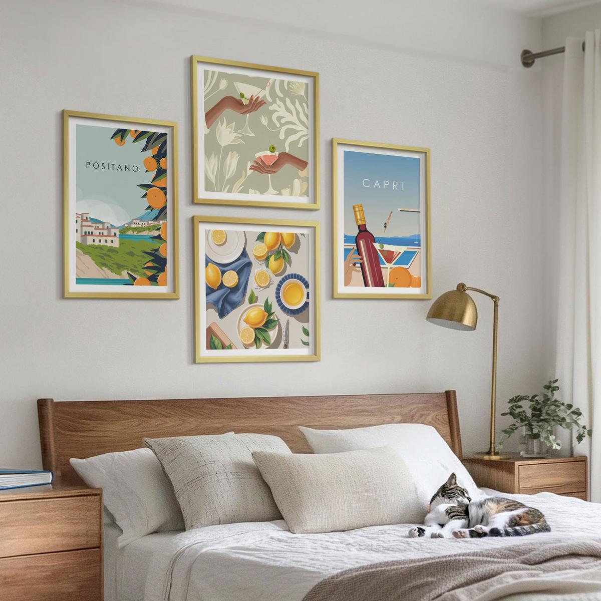 BILDER SET 4er Set - 50x50 cm & 40x60 cm Goldrahmen - Italienische Zitronenurlaube Capri - Goldfarben, Kunststoff (50/50cm) - TULUP