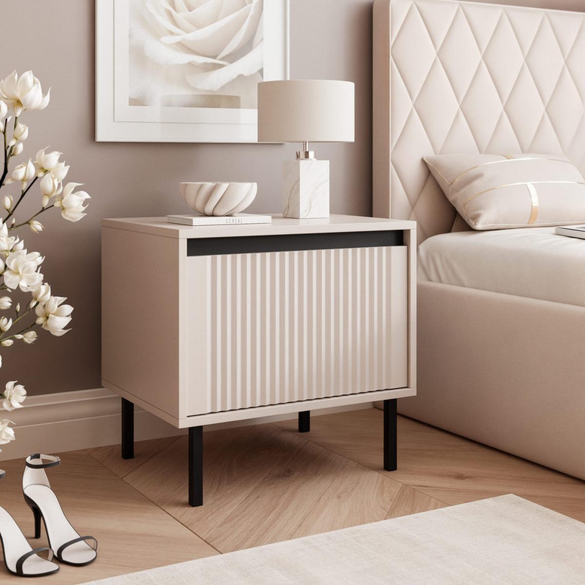 NACHTSCHRANK LIRA 50/40/42 cm Sandbeige - Beige/Schwarz, Holzwerkstoff/Metall (50/42/40cm) - Idohome