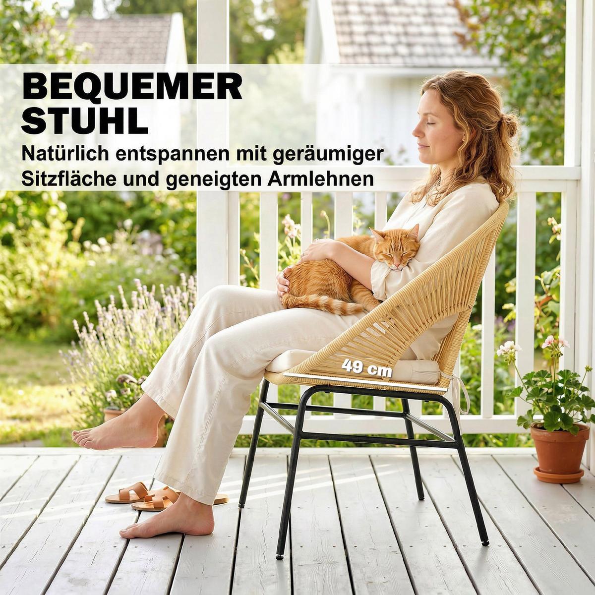BISTROSET 3-teilig aus Stahl PE-Rattan Beige - Beige, Textil/Metall - Outsunny