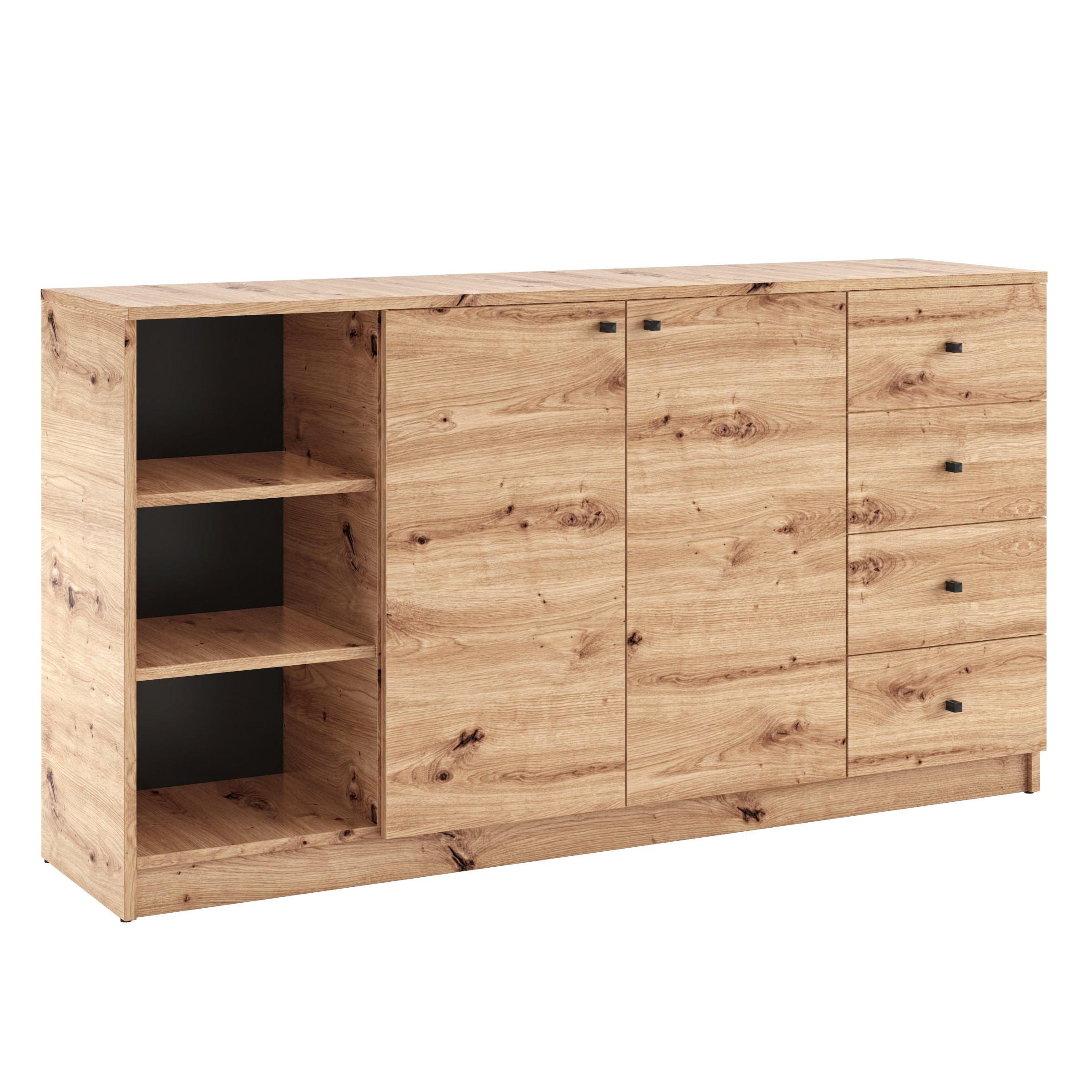 KOMMODE NATURIO 160/87/40cm mit 4 Schubladen 3 Türen Eiche Artisan - Eiche Artisan, Holzwerkstoff (160/87/40cm) - MASSENO