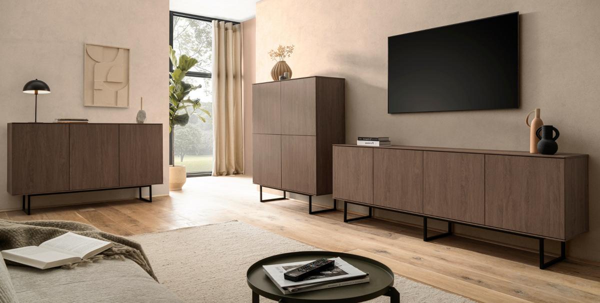 SIDEBOARD in Nussbaum 150 x 90 cm, Kommode mit Push-to-Open - Nussbaumfarben/Schwarz, Holzwerkstoff/Metall (150/90/40cm) - Furn.Design