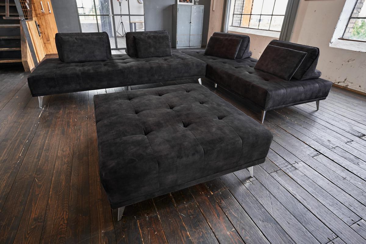 MODULSOFA MIT HOCKER WIOLO Anthrazit Velvet - Anthrazit/Silberfarben, Textil/Metall (350/80/350cm) - KAWOLA