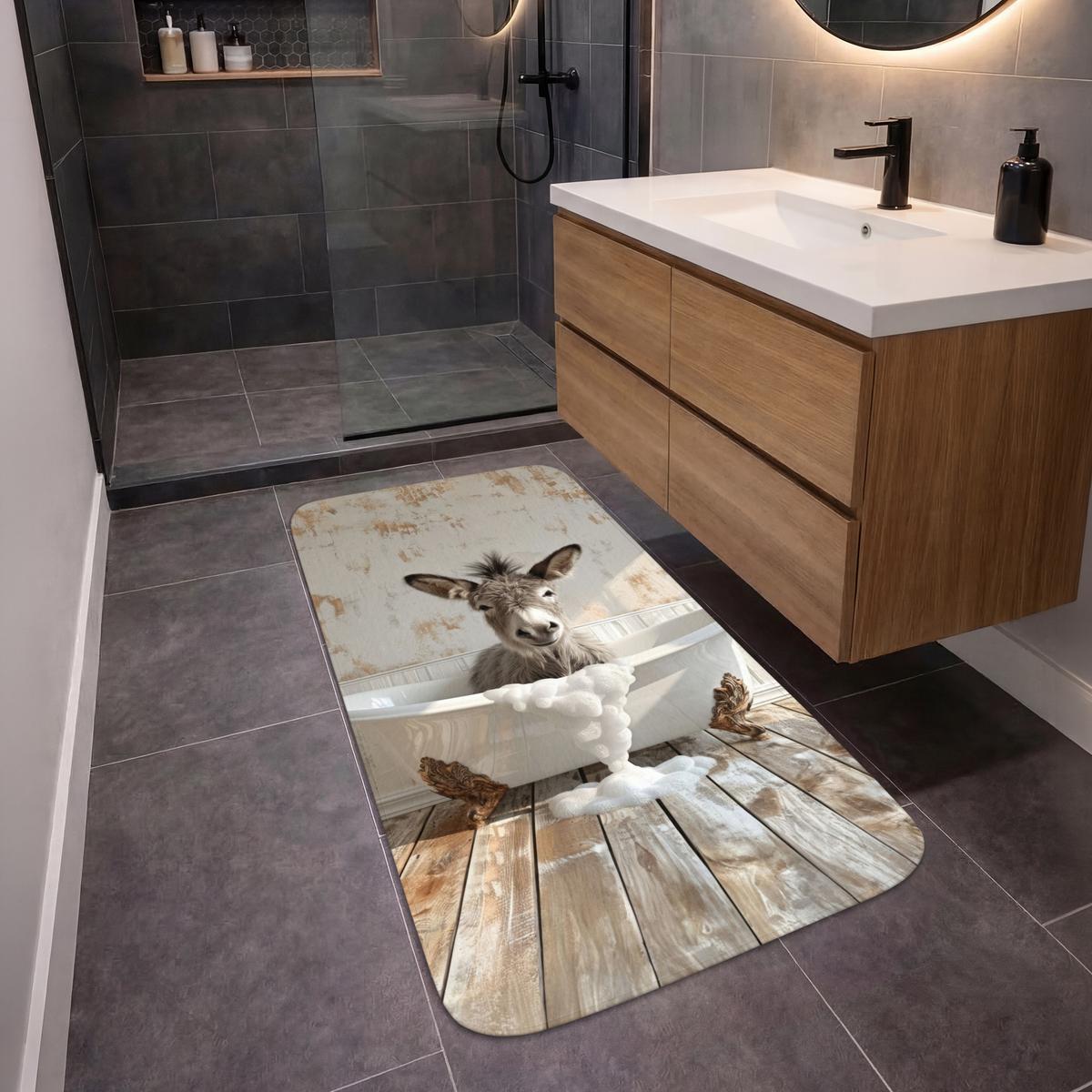 BADEMATTE Esel - Tiere - Badewanne - Schaumstoff 60x120 cm - Creme, Textil (60/120cm) - OnlyWow