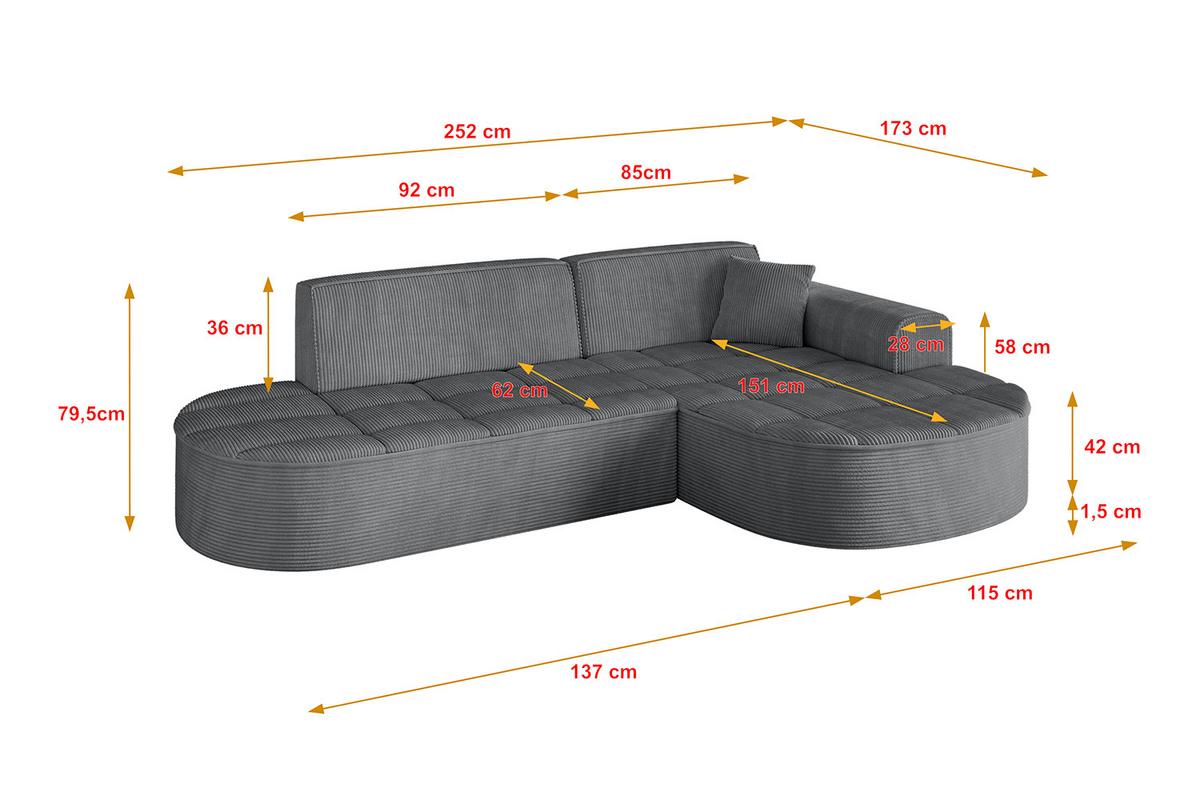 ECKSOFA Ottomane Rechts LIVO-L1 - 252x173x79,5 cm Dunkelgrau - Dunkelgrau, Holzwerkstoff/Textil (252/173cm) - ALTDECOR