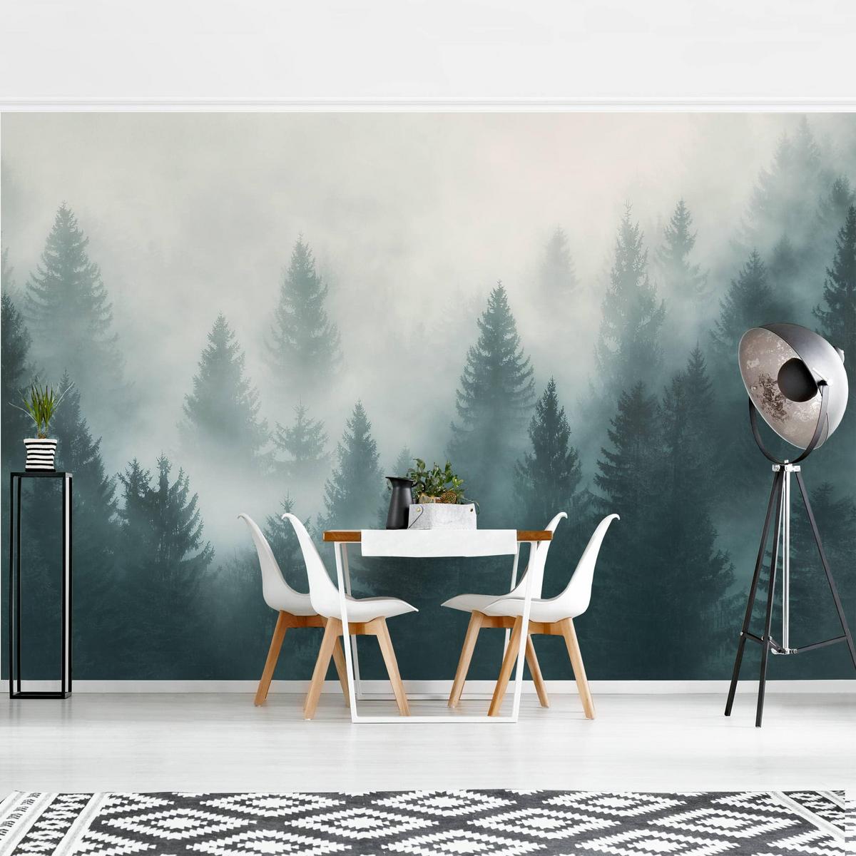 FOTOTAPETE Nadelwald im Nebel 432/290 cm - Eichefarben, Papier (432/290cm) - Bilderwelten