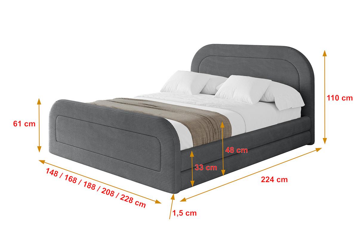 POLSTERBETT mit Bettkasten, Fußteil und Lattenrost, Boxbett ohne Matratze - LERIS-Z 180x200 Dunkelgrau - Anthrazit, Holzwerkstoff/Textil (180/200cm) - ALTDECOR