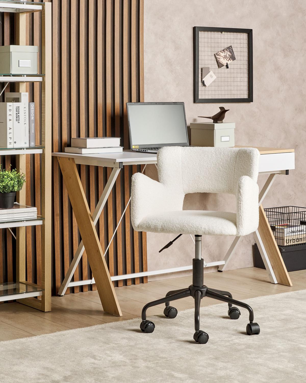 BÜROSTUHL Bouclé Cremeweiß Sanilac - Schwarz/Weiß, Textil (62/71/62cm) - Beliani