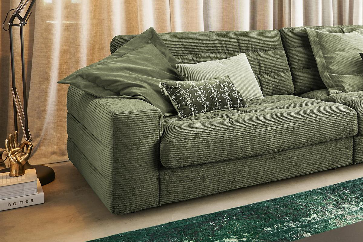 ECKSOFA XL LANA Grün Cord - Schwarz/Olivgrün, Textil (416/205cm) - KAWOLA