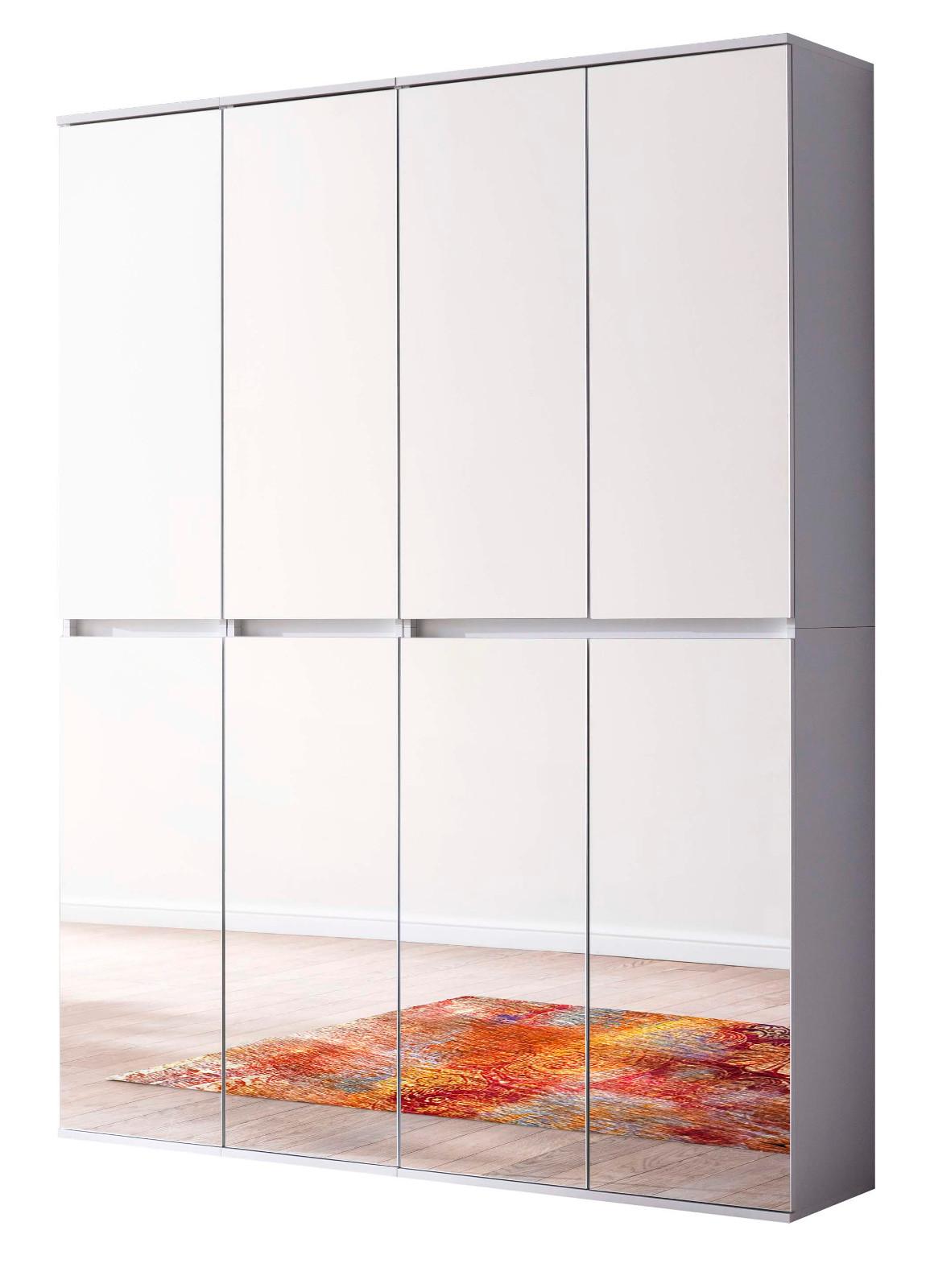 GARDEROBENSCHRANK weiß 148 x 191 cm, Schuhschrank mit Spiegeltüren - Weiß, Glas/Holzwerkstoff (148/191/34cm) - Top.Furn