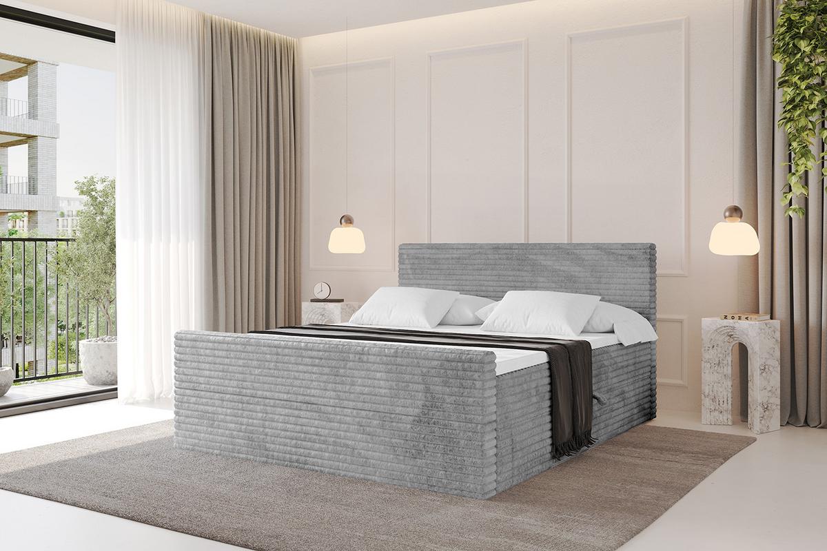 BOXBETT mit Matratze H3 und Lattenrost - TOLO-Z-v1 - 120x200 Cord - Hellgrau - Hellgrau, Holzwerkstoff (120/200cm)