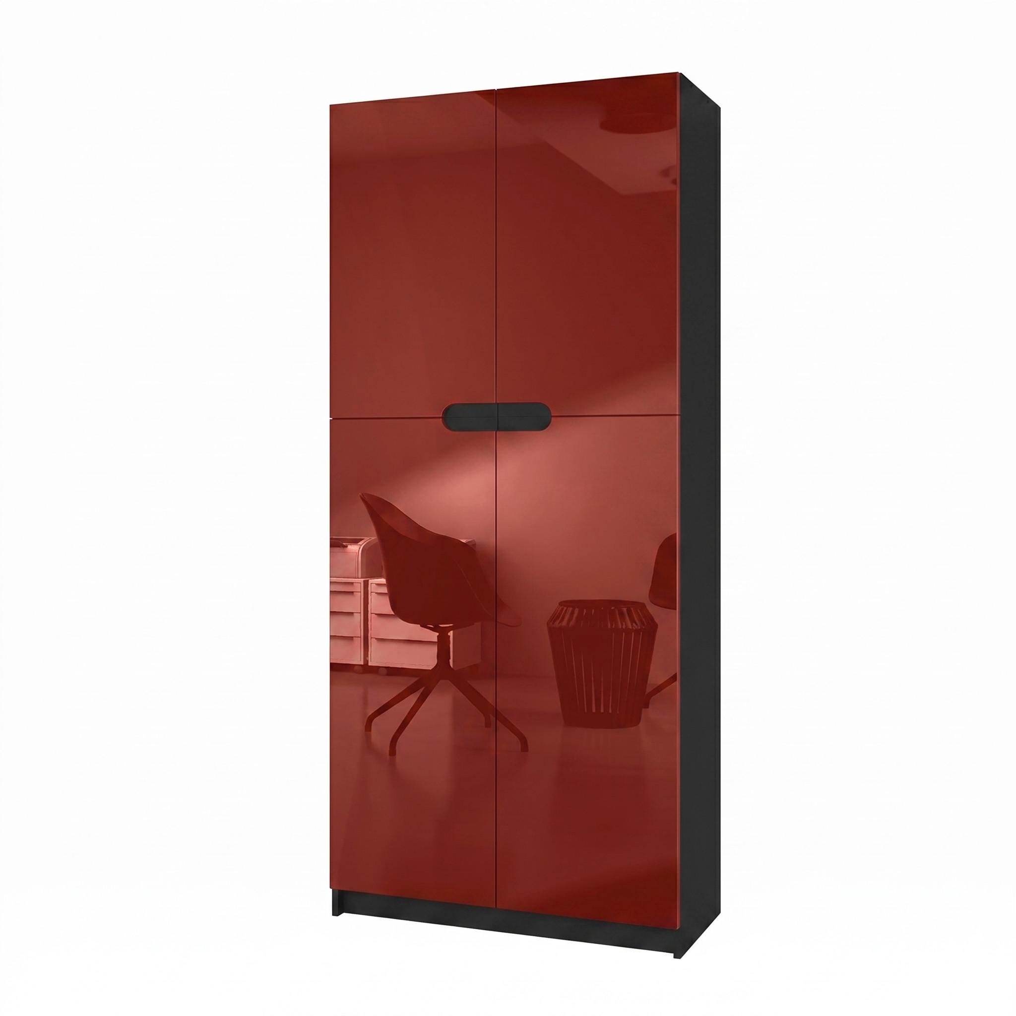 BÜROSCHRANK Logan Fronten in Bordeaux Hochglanz - Bordeaux, Holzwerkstoff (82/184/37cm) - Vladon