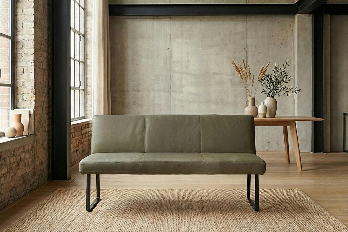 ESSZIMMERBANK ELEEN Grün Leder - Olivgrün/Grün, Leder (143/85/69cm) - KAWOLA
