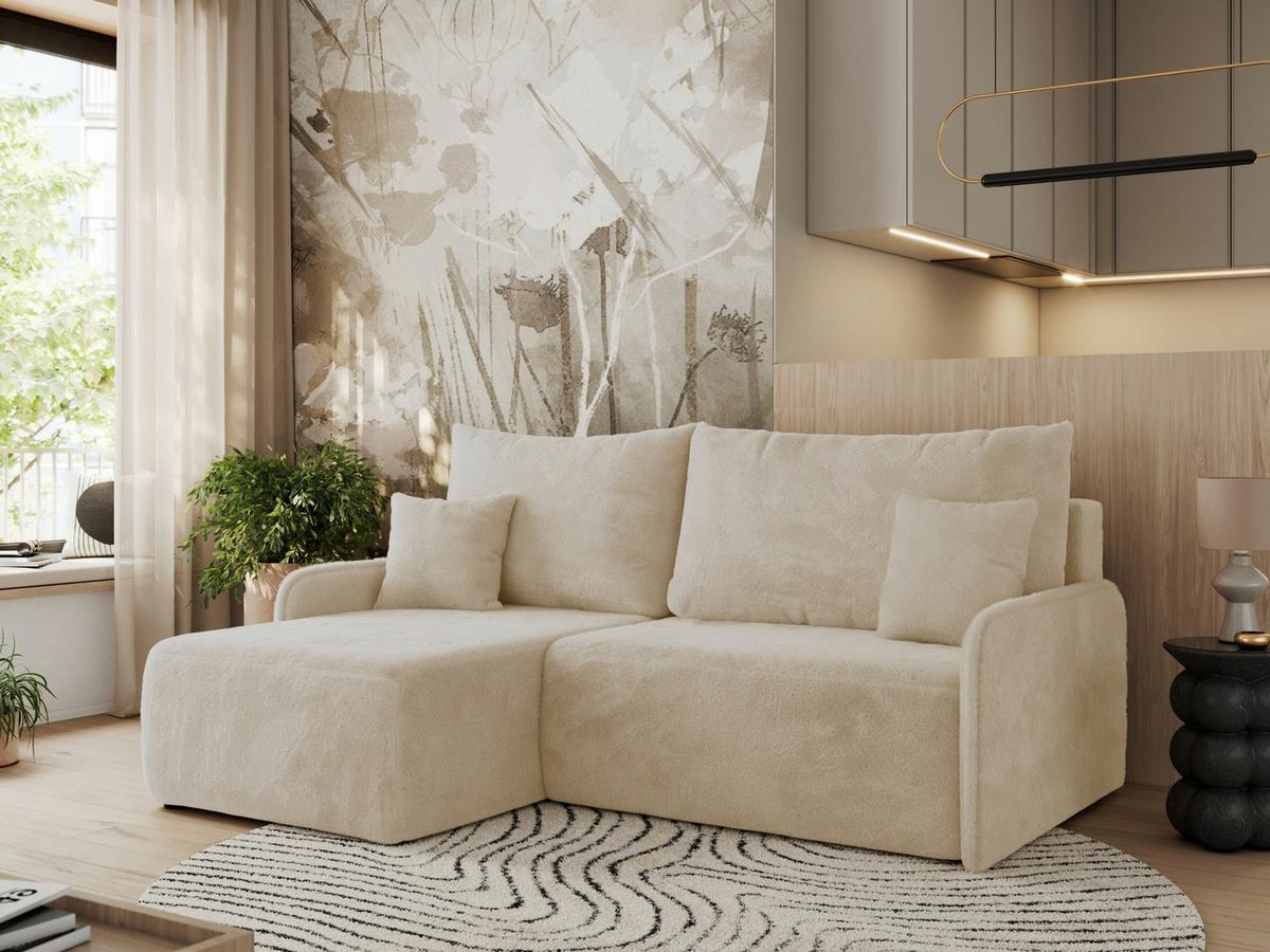 ECKSCHLAFSOFA ARPA L Creme Plüsch - links - Creme/Schwarz, Kunststoff/Textil (198/150cm) - MKS