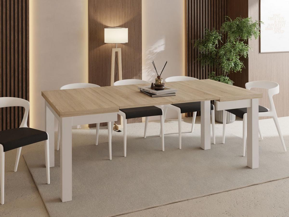ESSTISCH Toren Weiß ausziehbar verlängerbar quadratisch, Eiche Sonoma Hellbraun 80-180/80/76.5 cm - Weiß/Sonoma Eiche, Holz/Holzwerkstoff (80/180/76.5cm) - WFL GROUP