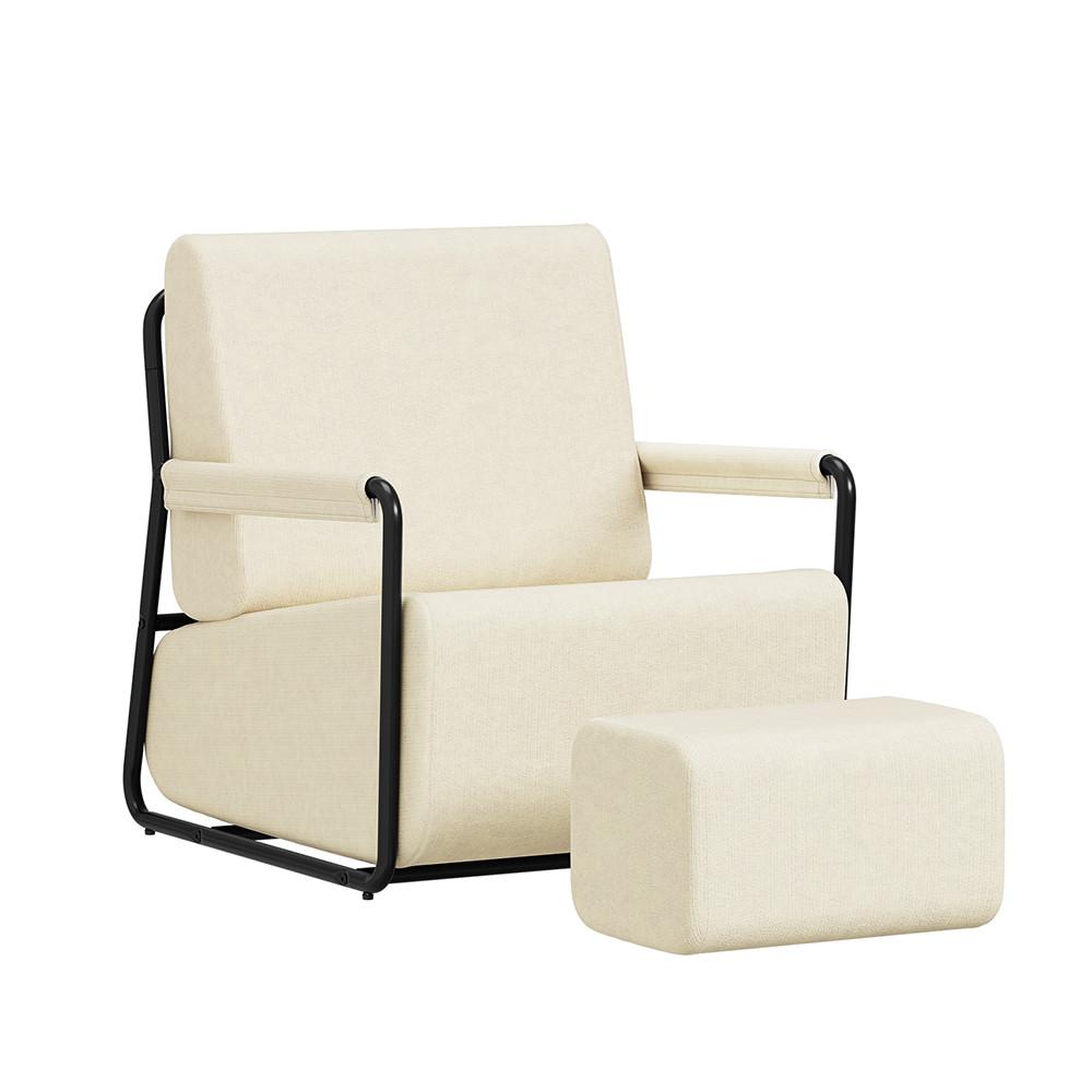 SESSEL mit Hocker FST99-MI - Ahornfarben/Creme, Fell/Metall (59/78/74cm) - SoBuy