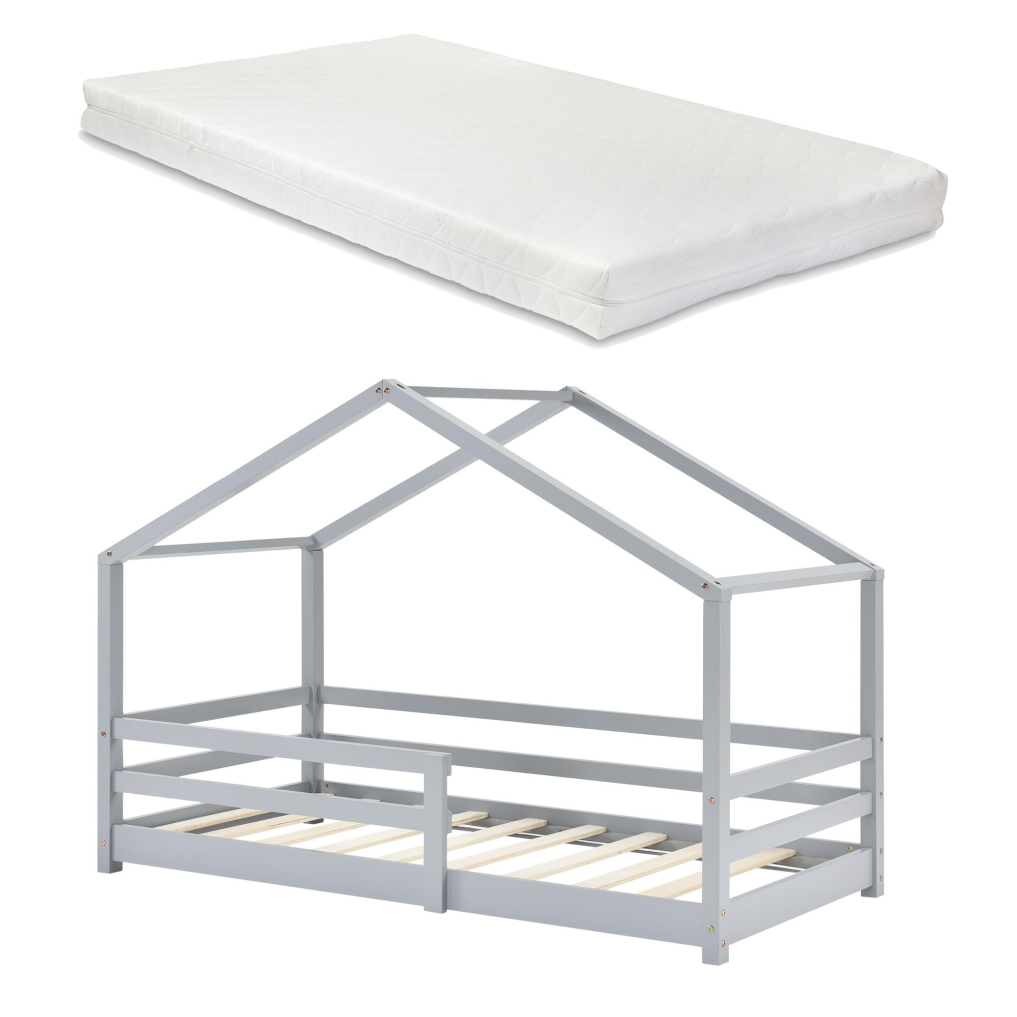 HAUSBETT Knätten mit Matratze - Hellgrau, Holz/Textil (90/200cm) - [en.casa]