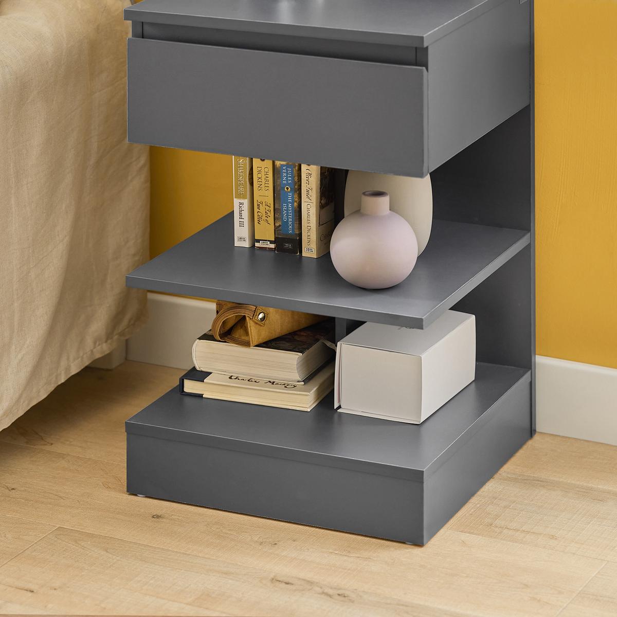 NACHTTISCH Grau - Hellgrau, Holzwerkstoff (39/65/39cm) - SoBuy