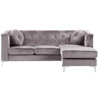 ECKSOFA Samtstoff Grau rechtsseitig Flen - Grau, Textil (212/145cm) - Beliani