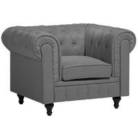 SESSEL Polsterbezug hellgrau Chesterfield - Dunkelbraun/Grau, Textil (112/79/85cm) - Beliani