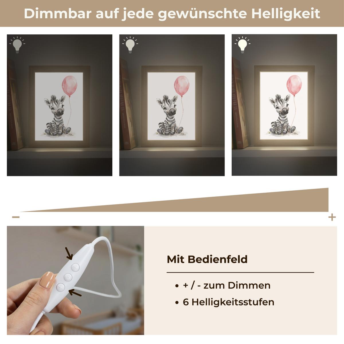 NACHTTISCHLAMPE Zebra - Baby - Tiere - Rosa Luftballon 15x20 cm - Weiß, Holzwerkstoff (8/15/20cm) - OnlyWow
