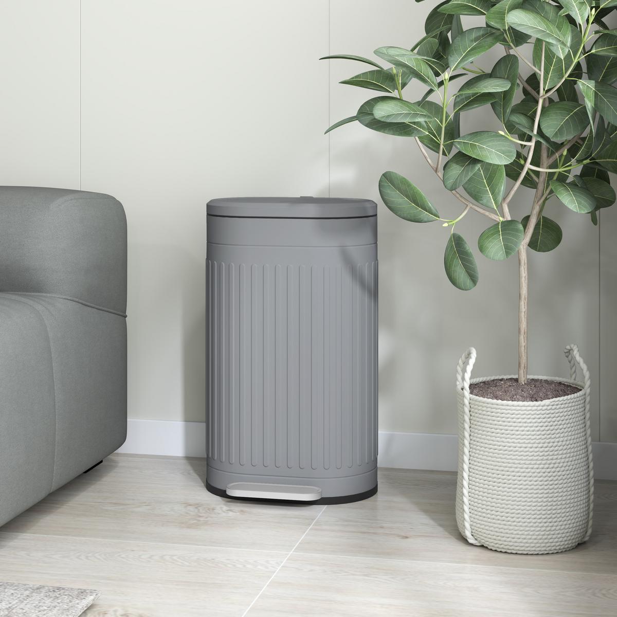 MÜLLEIMER 30l, Metall Kunststoff Grau - Grau, Metall (31.2/60.8/36.5cm) - HOMCOM