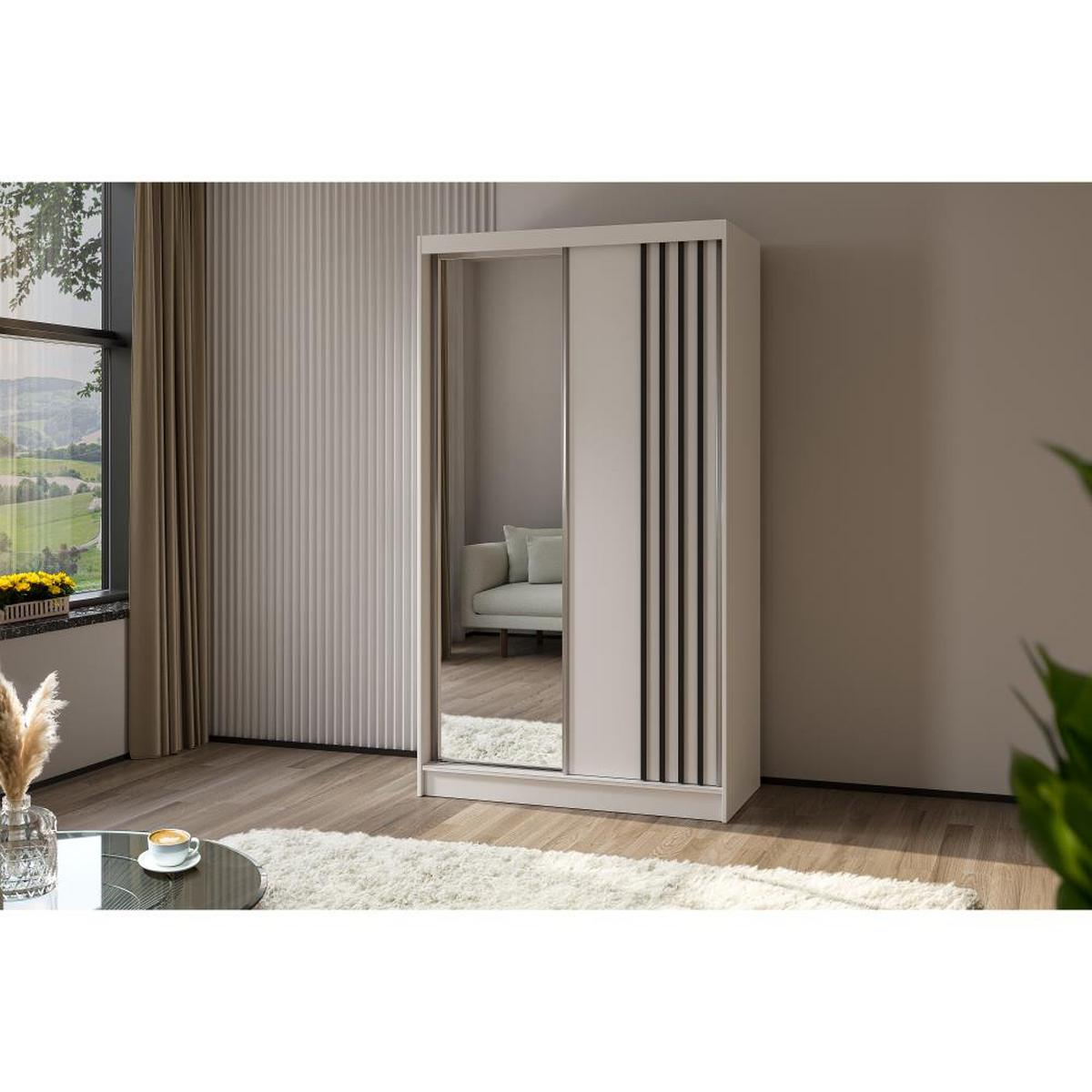 SCHWEBETÜRENSCHRANK Nela II 120/216/61 weiß mit Schubladen - Schwarz/Weiß, Holzwerkstoff (120/216/61cm) - Beautysofa