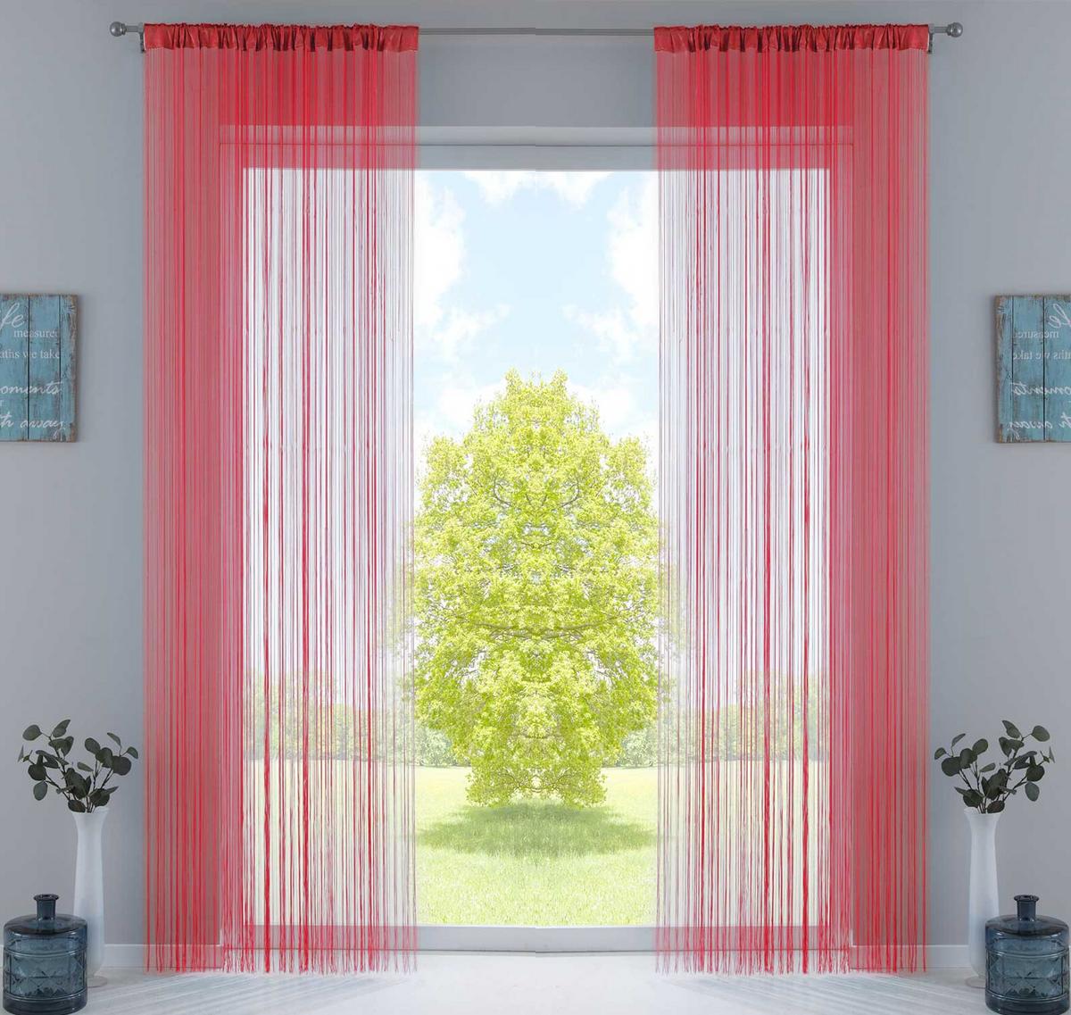 FADENGARDINE 2ER SET HxB 250x140 cm Rot - Rot, Textil (140/250cm) - Gardinenbox
