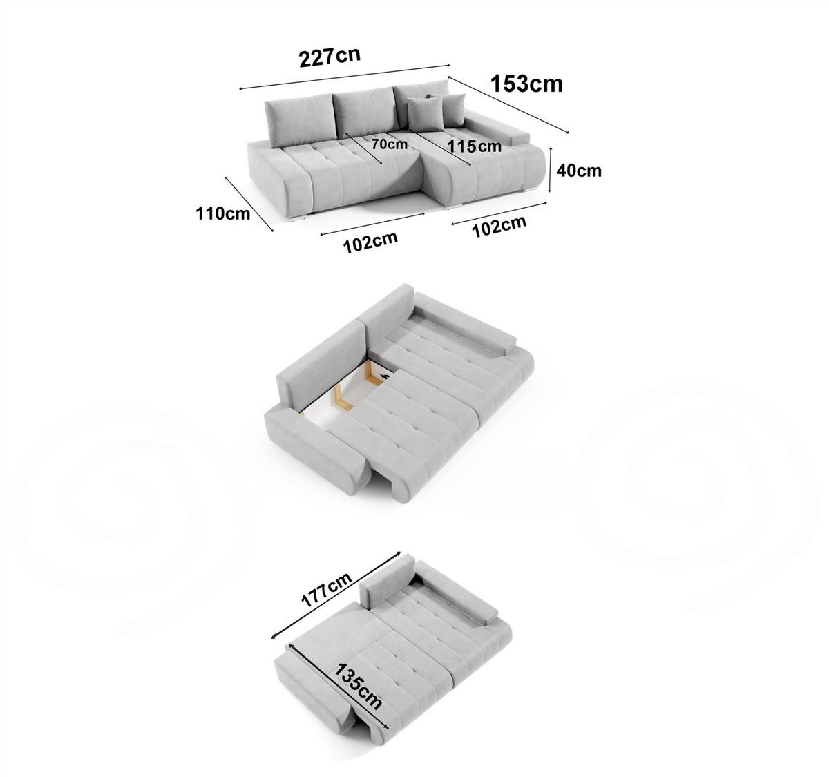 ECKSOFA Elmo - Grau, Holzwerkstoff/Textil (227/153cm) - Fun Möbel