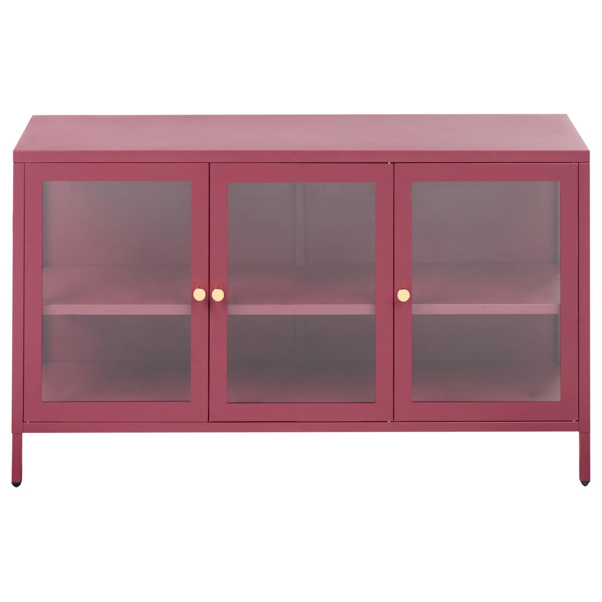 SIDEBOARD mit Glastüren Metall 115 cm Dunkelrot Newport - Dunkelrot, Metall (115/64/35cm) - Beliani