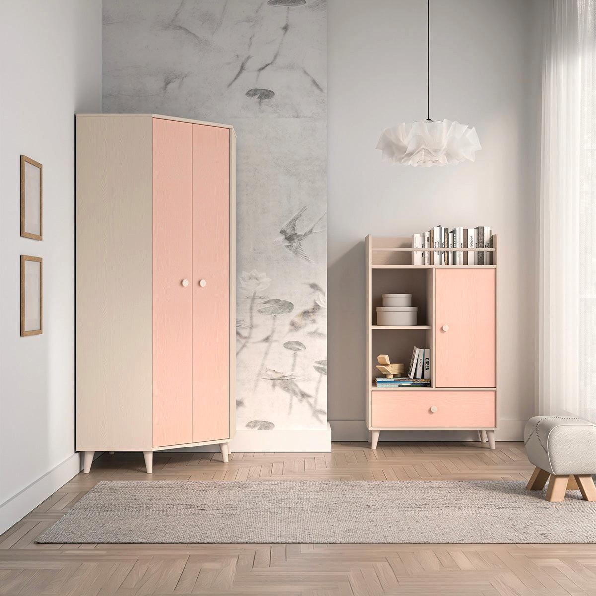 KLEIDERSCHRANK 2 Türen Alycia Beige - Korallenrosa - Holzeffekt - Beige, Holz (80/190/80cm) - Petits-meubles