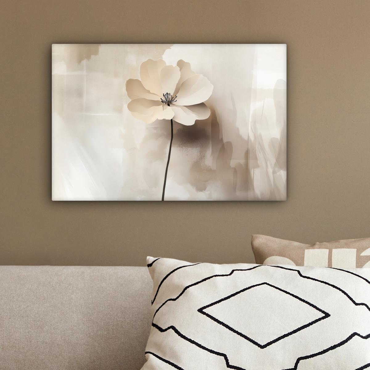 LEINWANDBILD Blume - Beige - Farbe - Schatten Deko Schlafzimmer 30x20 cm - Creme, Textil (30/20cm) - MuchoWow