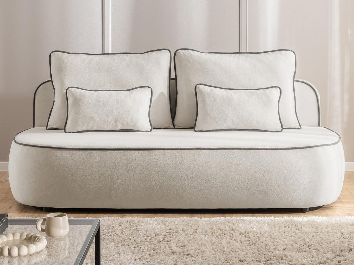 KINDERSOFA Vero im modernen und abgerundeten Design mit Schlaffunktion und Bettkasten aus Helllgrau Plüschstoff mit graphiter Paspel - Hellgrau/Schwarz, Holz/Kunststoff (210/90/98cm) - S-Style Möbel