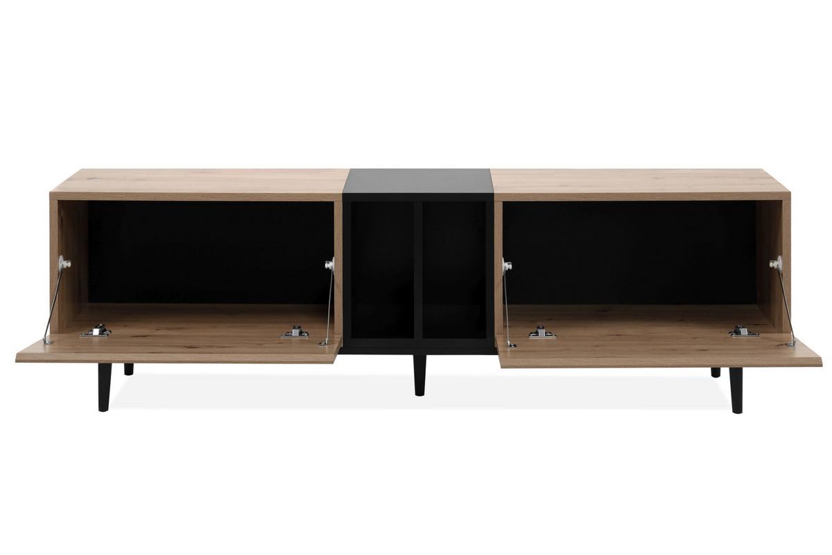TV-BOARD Nola Artisan Oak Dekor/ schwarz - Schwarz/Braun, Holzwerkstoff/Kunststoff (160/48/37cm) - Finori GmbH
