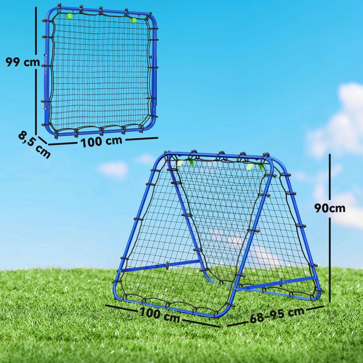 FUSSBALL Rebounder Kickback Tor Rückprallwand beidseitiger Trainingsnetz Stahl - Blau, Metall (95/100cm) - HOMCOM