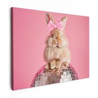 LEINWANDBILD Schleife - Discoball - Kaninchen Wandbild 40x30 cm - Pink, Textil (40/30cm) - MuchoWow