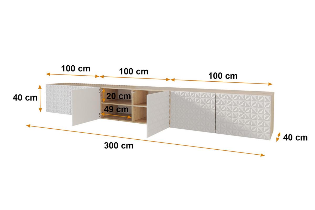 LOWBOARD VIRA-W 3x100x40x40 cm - Artisan / Weiß - Weiß, Holzwerkstoff (300/40/40cm) - ALTDECOR