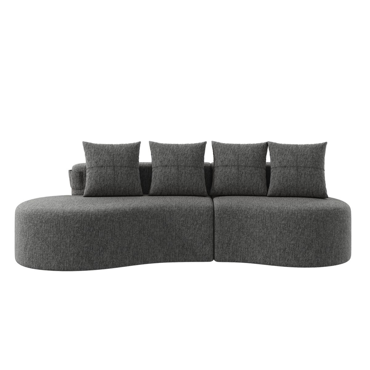 3-SITZER SOFA leinenstoff farbwahl mit getränkehalter & seitentaschen - Dunkelgrau, Textil (240/63/109cm) - Urban Meuble