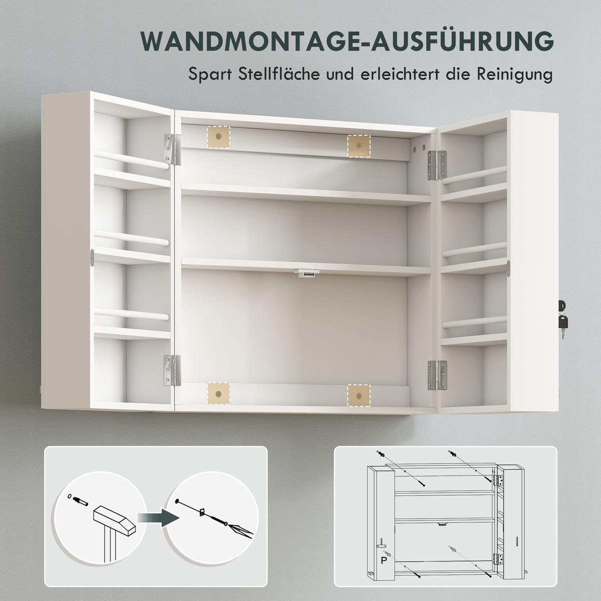 MEDIZINSCHRANK MDF Metall Weiß - Silberfarben/Weiß, Holzwerkstoff/Metall (20/53/53cm) - HOMCOM
