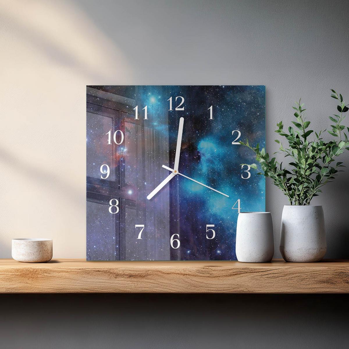 WANDUHR aus Glas 30x30 cm - Sternenhimmel - Blau, Glas (30/30/0.4cm) - TULUP