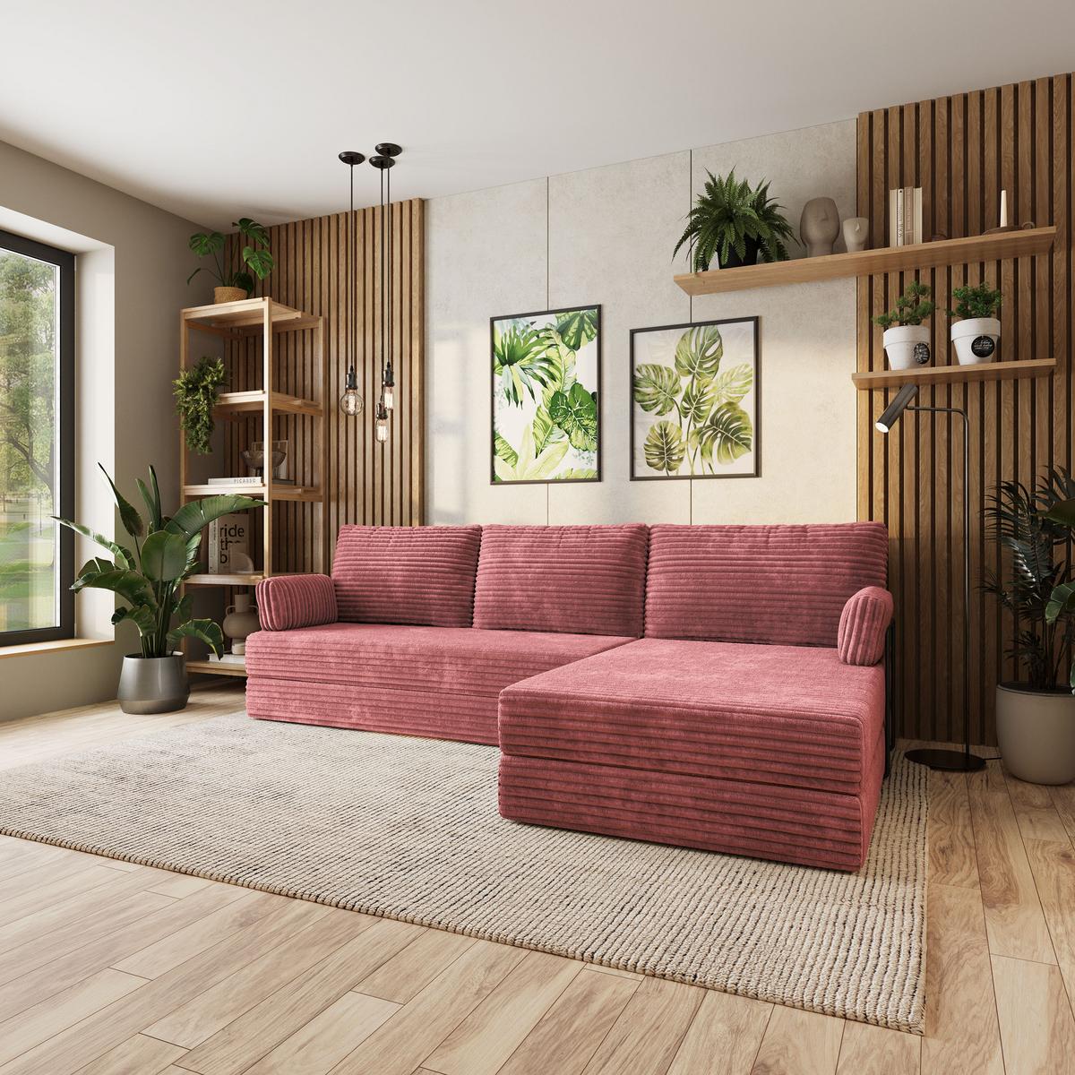 ECKSOFA ANKO modulares Boneless Sofa mit Schlaffunktion Rosa Kordstoff - Rosa, Textil (270/160cm) - MASSENO